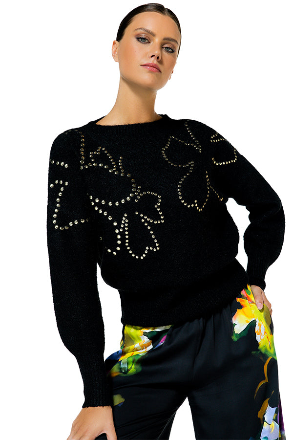 BLACK STUDS COSY LOOSE-FITTING SWEATER