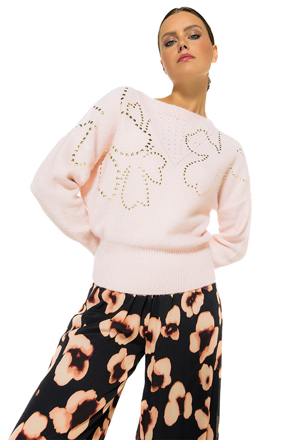 PINK STUDS COSY LOOSE-FITTING SWEATER