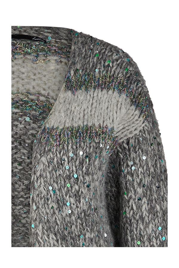 GREY SPARKLY CHUNCKY KNIT CARDIGAN