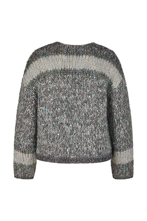 GREY SPARKLY CHUNCKY KNIT CARDIGAN