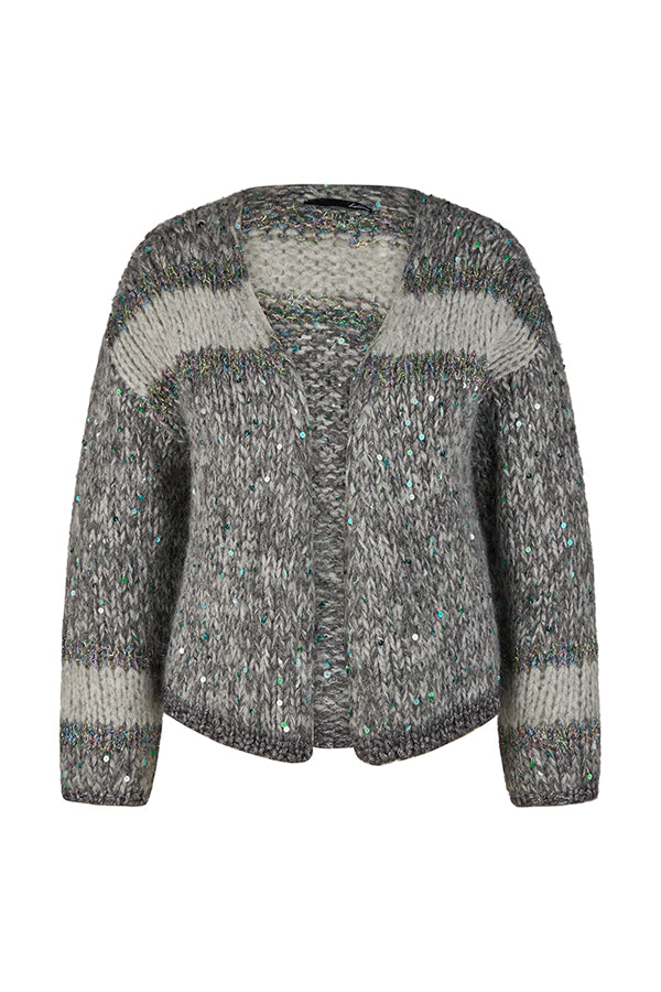 GREY SPARKLY CHUNCKY KNIT CARDIGAN