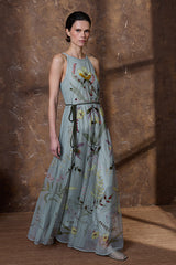 BLUISH-GREY EMBROIDERED TULLE DRESS