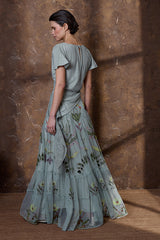 BLUISH-GREY EMBROIDERED TULLE DRESS