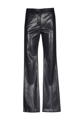 NAVY BOOTCUT ECO LEATHER ELASTIC WAIST TROUSERS