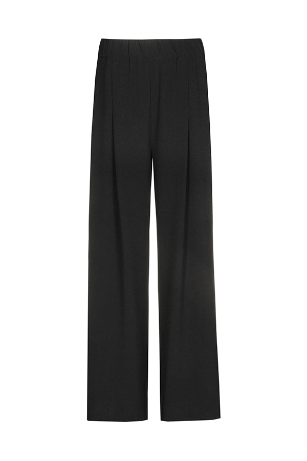 BLACK WIDE ELASTIC WAIST TROUSERS