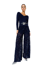 SEQUINS PALAZZO TROUSERS