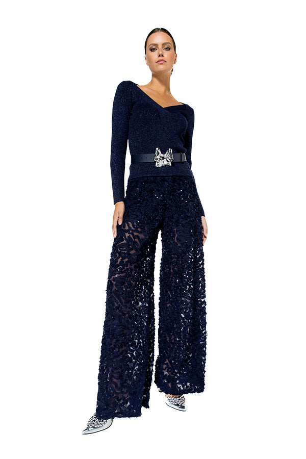 SEQUINS PALAZZO TROUSERS