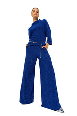 BLUE JERSEY LUREX PALAZZO TROUSERS