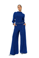 BLUE JERSEY LUREX PALAZZO TROUSERS