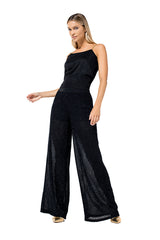 SEMI SHEER LUREX LOOSE WIDE TROUSERS