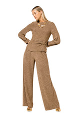 GOLD LUREX WIDE JERSEY TROUSERS