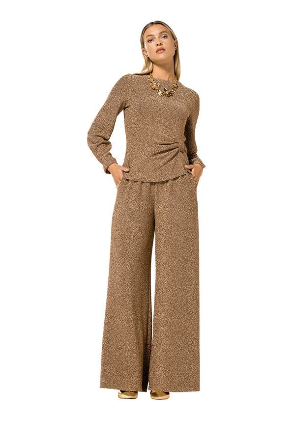 GOLD LUREX WIDE JERSEY TROUSERS