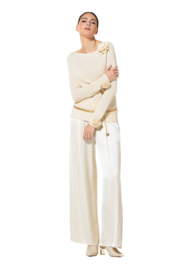 CHAMPAGNE BEIGE WIDE SHINY TROUSERS