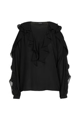 FLOUNCE EFFECT SHOULDER LOOSE-FITTING BLOUSE