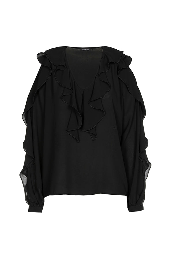 FLOUNCE EFFECT SHOULDER LOOSE-FITTING BLOUSE