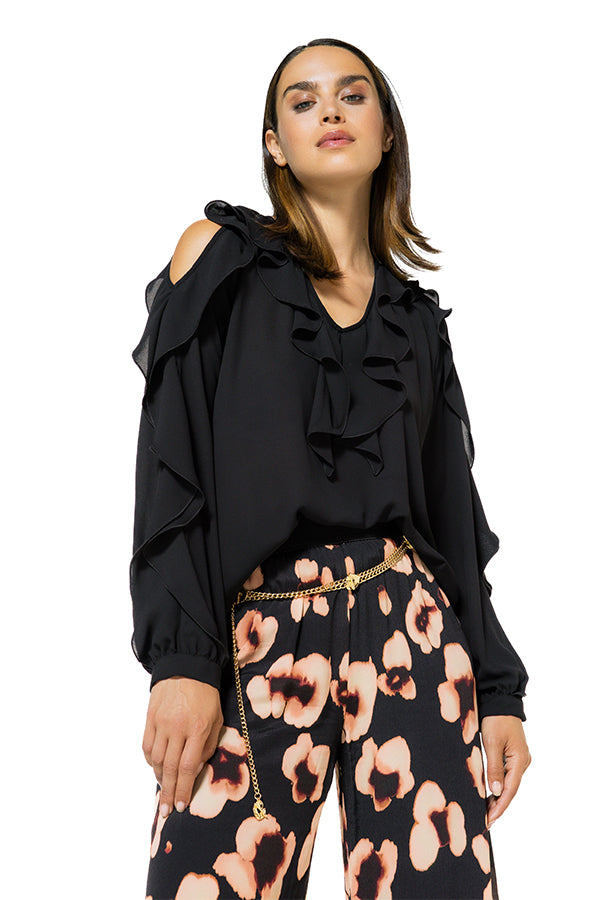 FLOUNCE EFFECT SHOULDER LOOSE-FITTING BLOUSE