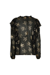 SWALLOW PRINT LOOSE FLOUNCE BLOUSE