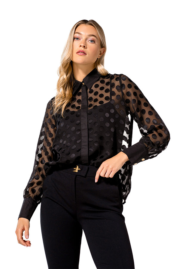 POLKA DOT SEMI SHEER STRAIGHT BLOUSE