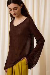 CHOCOLATE AMBER FLOW V-NECK TOP
