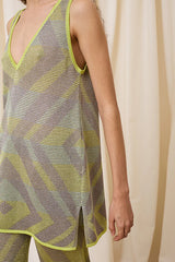 GREEN MULTICOLORED LUREX TOP