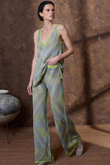GREEN MULTICOLORED LUREX TROUSERS