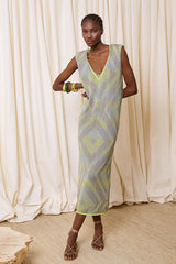 GREEN MULTICOLORED LUREX DRESS