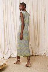 GREEN MULTICOLORED LUREX DRESS