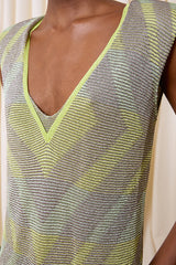 GREEN MULTICOLORED LUREX DRESS