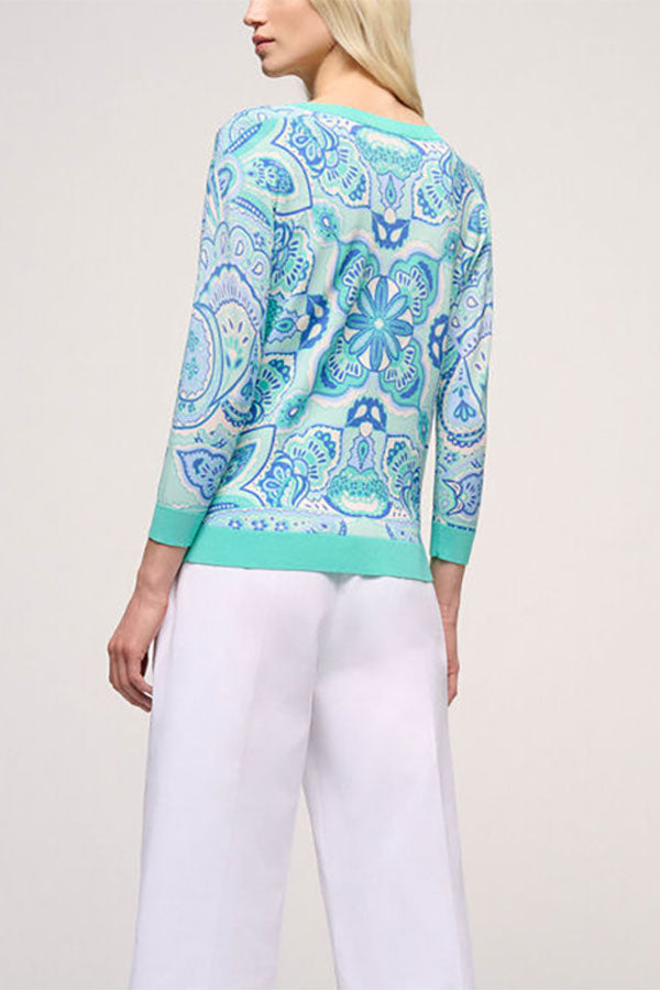 CROSTONE TURQUOISE PAISLEY CARDIGAN