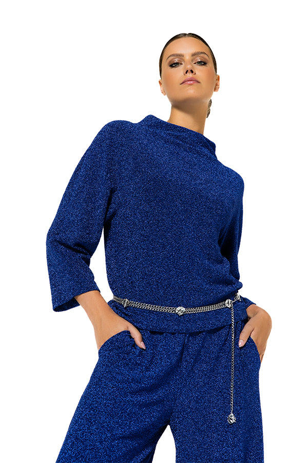 BLUE LUREX COMFORTABLE SHORT TOP