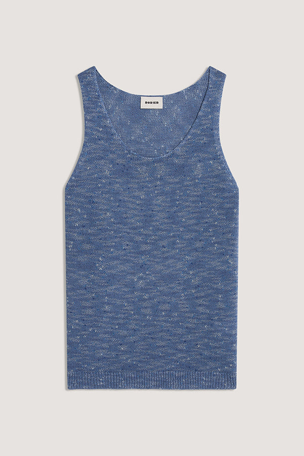 INDIGO BLUE MOTTLED COTTON TANK TOP