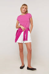 MAGENTA STRIPED SHORT SLEEVE T-SHIRT