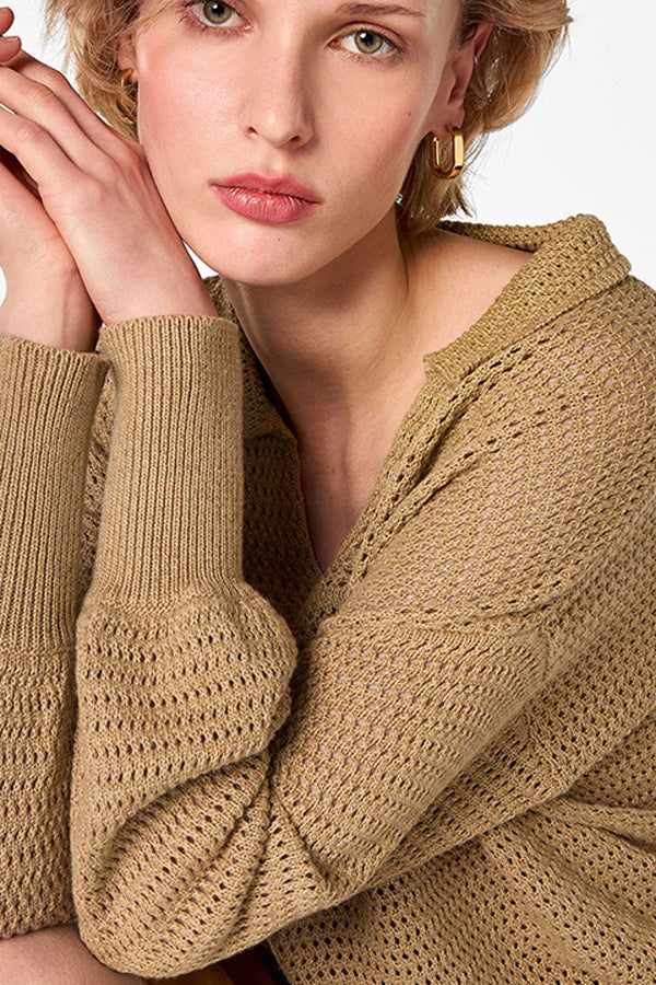 OPENWORK POLO COLLAR SWEATER