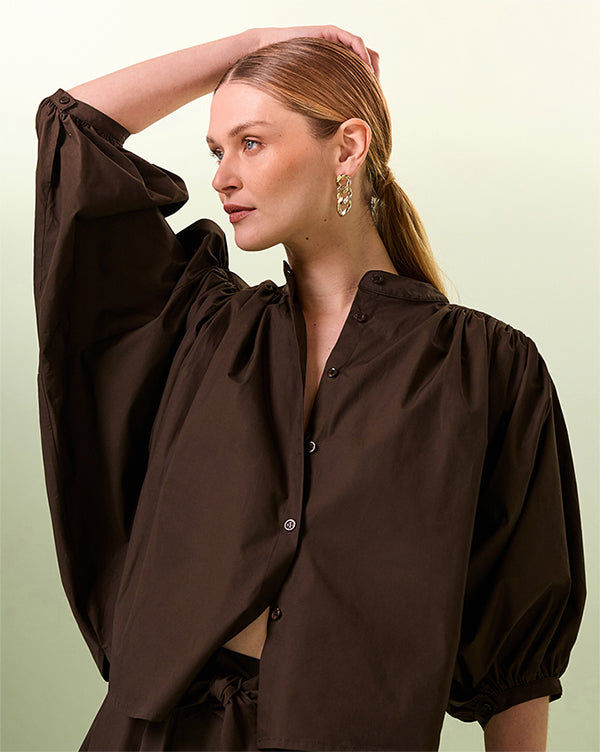 BROWN COTTON LOOSE SHIRT