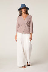 HEATHER BEIGE MOTTLED COTTON OPEN-FRONT CARDIGAN