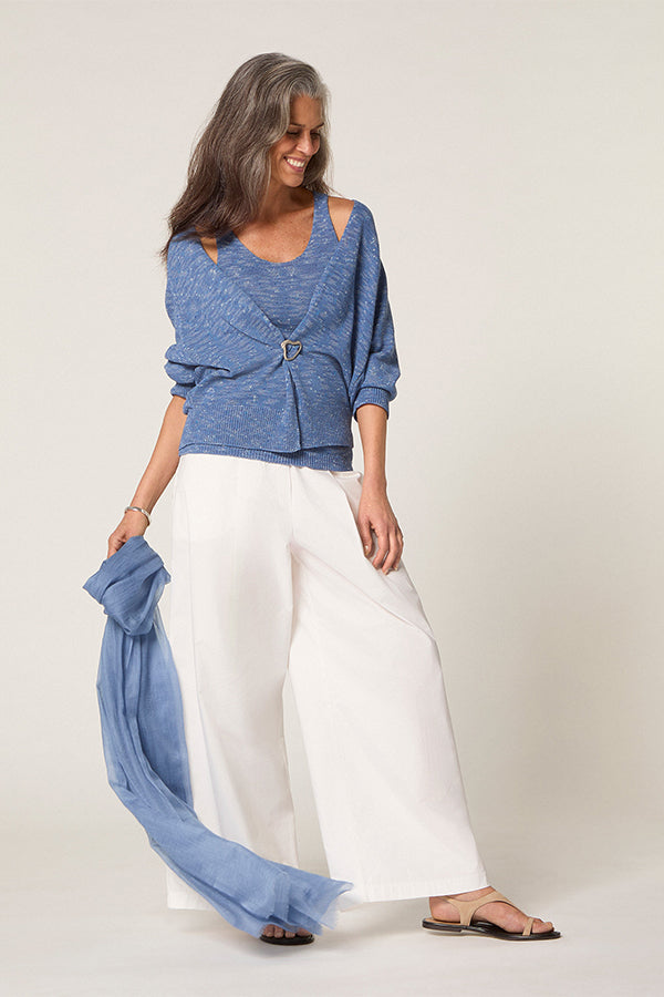 INDIGO BLUE MOTTLED COTTON OPEN-FRONT CARDIGAN