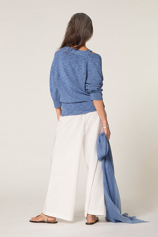 INDIGO BLUE MOTTLED COTTON OPEN-FRONT CARDIGAN