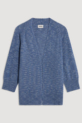 INDIGO BLUE MOTTLED COTTON OPEN-FRONT CARDIGAN