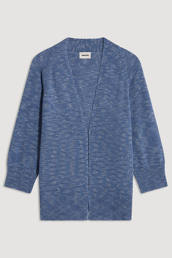 INDIGO BLUE MOTTLED COTTON OPEN-FRONT CARDIGAN