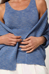 INDIGO BLUE MOTTLED COTTON OPEN-FRONT CARDIGAN