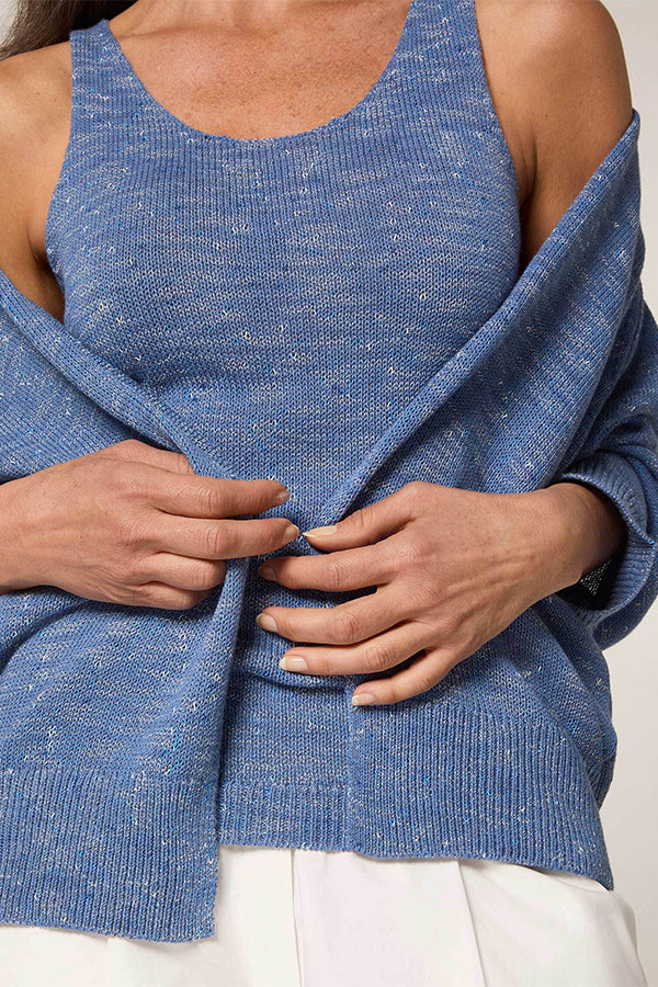 INDIGO BLUE MOTTLED COTTON OPEN-FRONT CARDIGAN