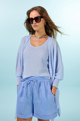 LIGHT BLUE FINE KNIT LONG CARDIGAN