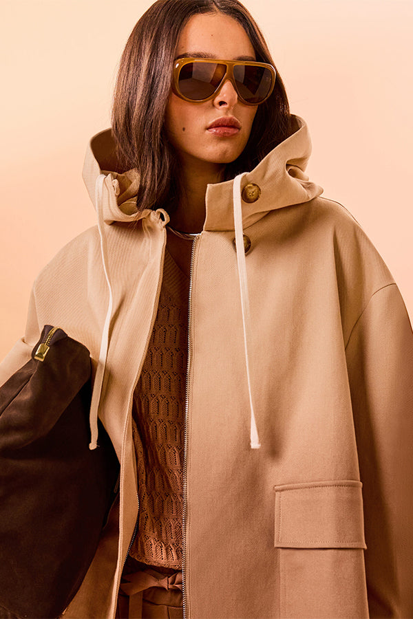 BEIGE OVERSIZED HOODED JACKET