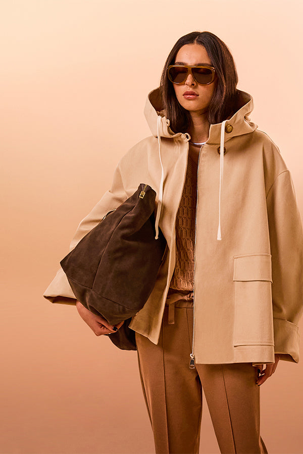 BEIGE OVERSIZED HOODED JACKET