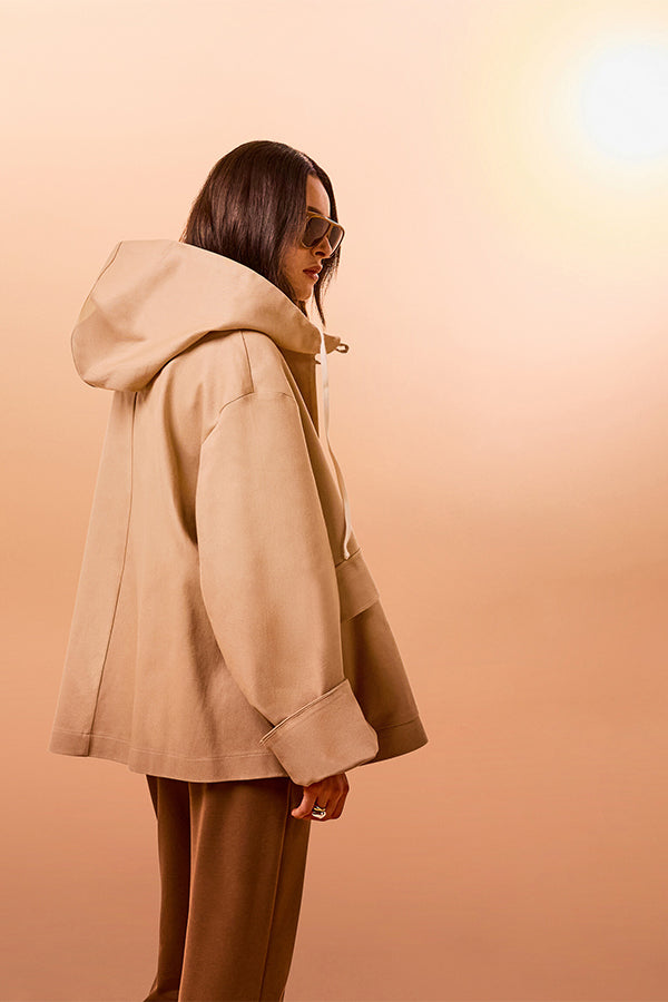 BEIGE OVERSIZED HOODED JACKET