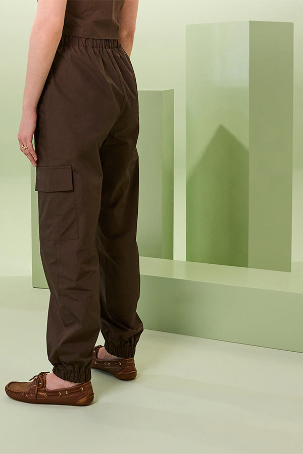 BROWN COTTON CARGO TROUSERS