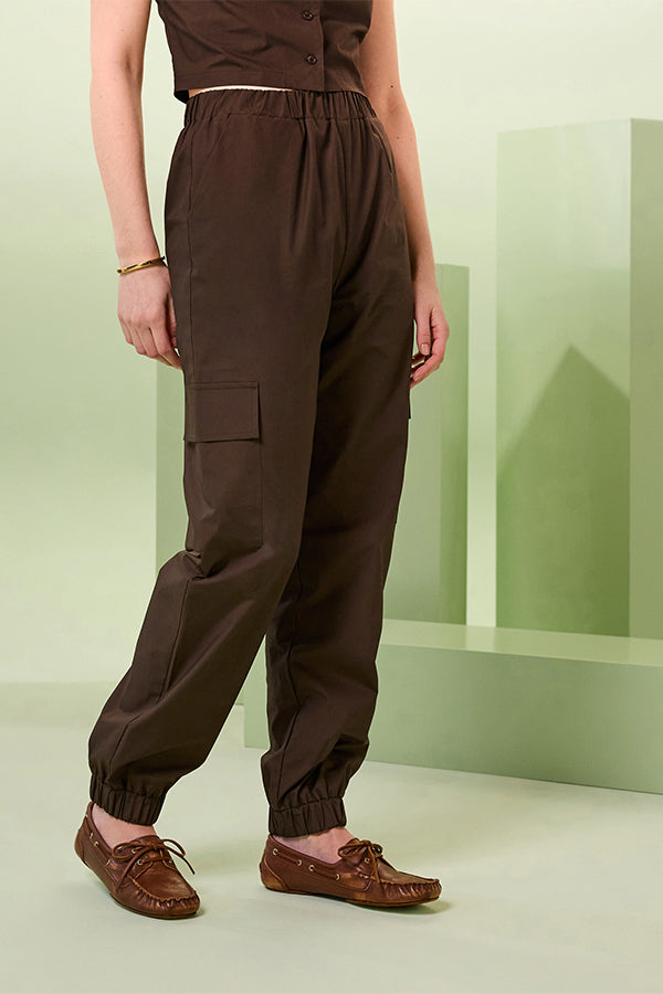 BROWN COTTON CARGO TROUSERS