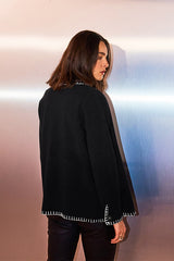 BLACK CONTRAST PIPING MILANO KNIT JACKET