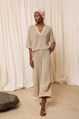 STONE-PATTERNED OPENWORK TROUSERS