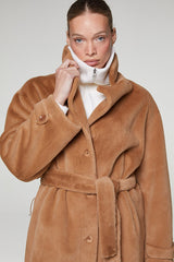 BROWN LONG FAUX FUR COAT